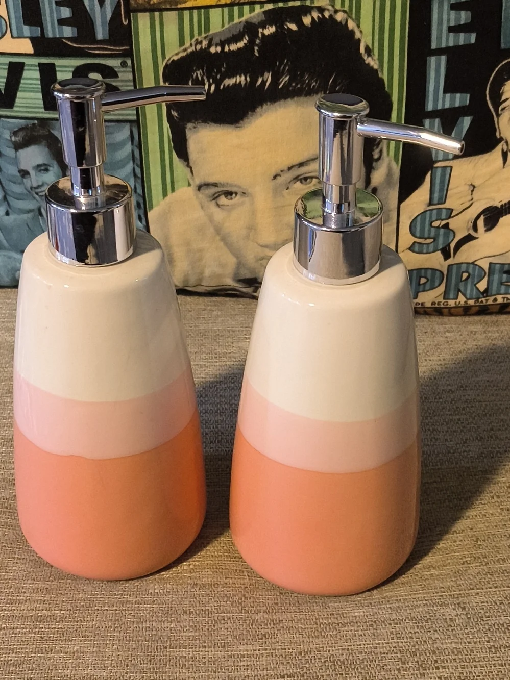 Coral and White Ceramic Soap/Lotion Dispenser Set